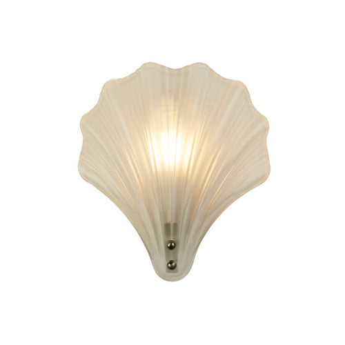 Searchlight Shell 1-lichts wandlamp, satijnzilver metaal en matglas IP44
