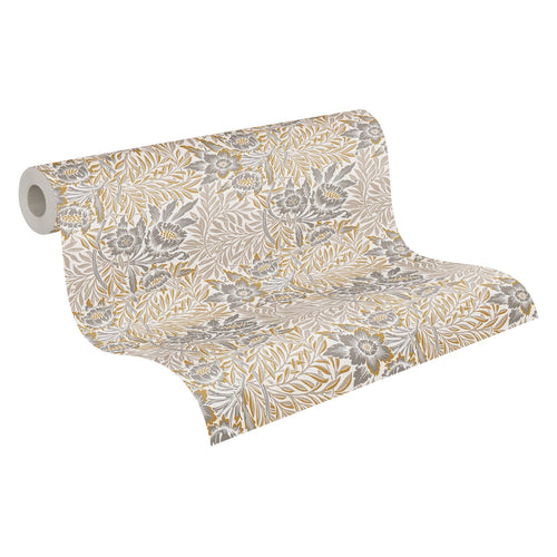 Livingwalls behang bloemmotief wit, beige, grijs en geel - 53 cm x 10.05 m - AS-390583