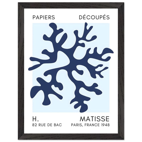 Artfulprints Poster met Lijst Matisse – Dreamy coral flower navy blue I   - 30x40 cm - Blauw