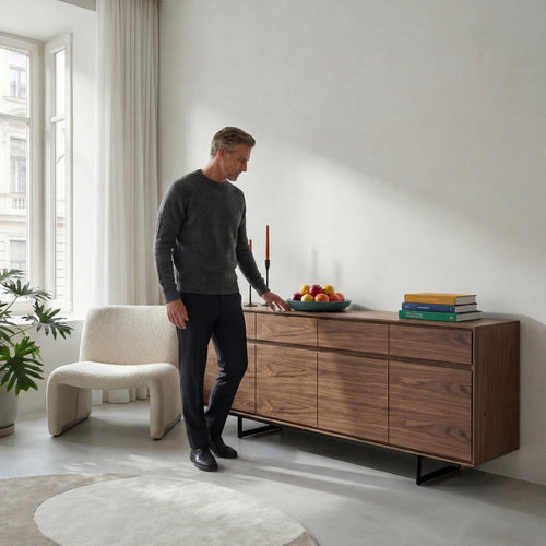 Furnhouse 4-deurs dressoir Tokyo - Amerikaanse walnoot - MDF, Amerikaans walnootfineer - 45x205x82
