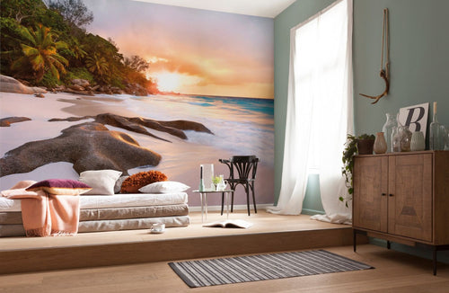 Sanders & Sanders fotobehang strand zandkleurig, groen en blauw - 368 x 248 cm - 612321