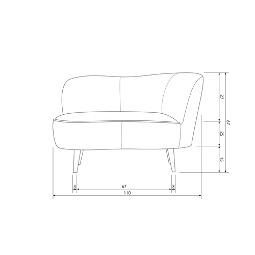 WOOOD loungefauteuil rechts Sara - Velvet - Oker - 71x112x81 - vtwonen shop