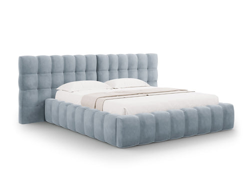 Cosmopolitan Design Opbergbed met dubbel hoofdbord Bali 180x200cm, flueel, lichtblauw - 230x300x100cm