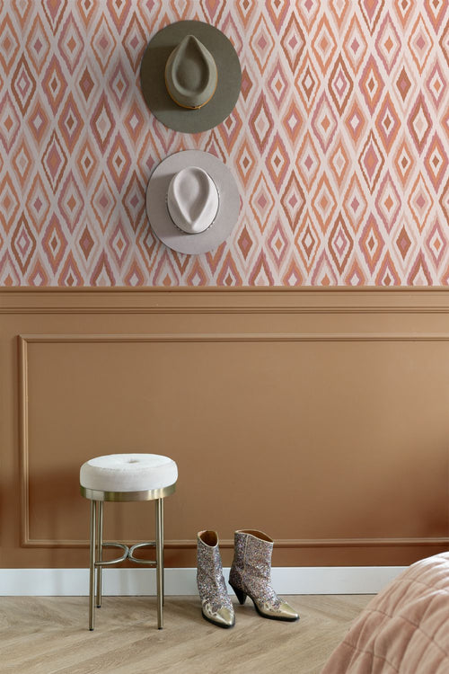 ESTAhome behang ruiten roze en terracotta - 50 x 900 cm - 131786