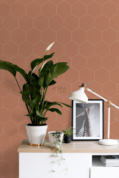 ESTAhome behang hexagon terracotta - 53 cm x 10.05 m - 139376
