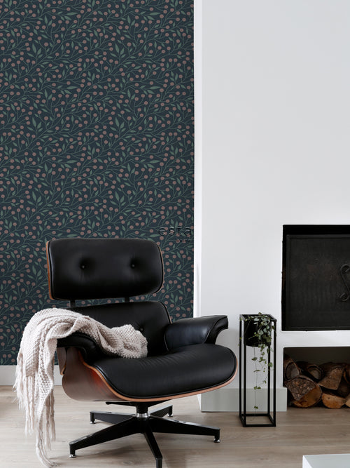 ESTAhome behang bloemmotief donkerblauw en roze - 50 x 900 cm - 139594