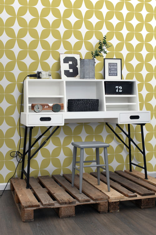 ESTAhome behang grafisch motief okergeel en wit - 53 cm x 10.05 m - 139098 - vtwonen shop