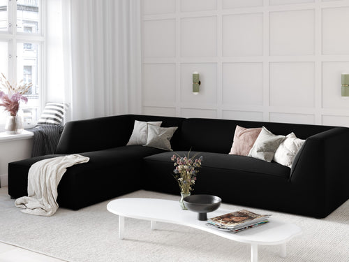 Micadoni linker hoekbank Ruby 4-zits, flueel, zwart - 180x273x69cm