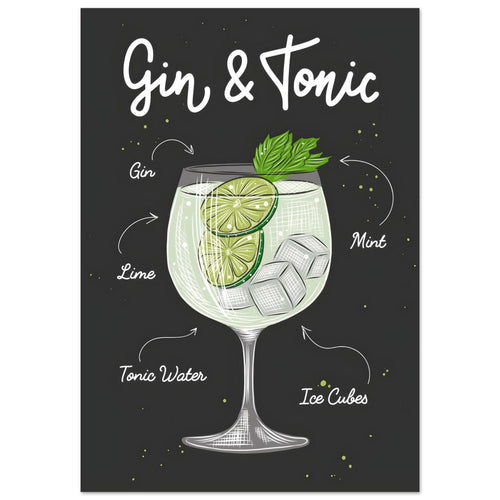 Artfulprints  Gin Tonic cocktail – Illustratie   poster 30x40 cm - vtwonen shop