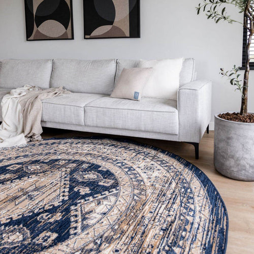 Interieur05 vintage vloerkleed Aila - blauw -   Ø 120 cm