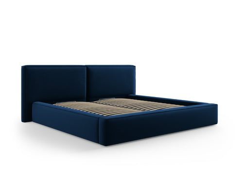 Micadoni Opbergbed met hoofdeinde Jodie 200x200cm, flueel, koningsblauw - 228x251x108cm