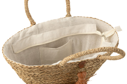 J-Line strandtas Kwasten - zeegras/raphia - naturel/bruin - vtwonen shop