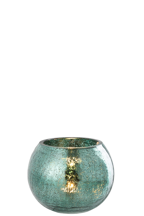 J-Line theelichthouder bal craquelé - glas - watergroen - medium - vtwonen shop