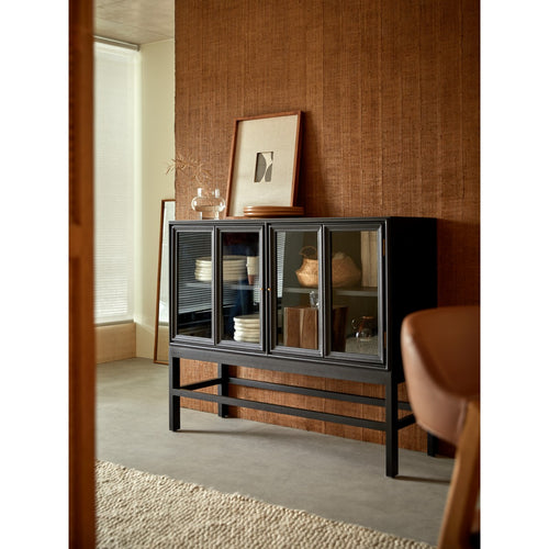 Tikamoon Vitrinebuffet met glas op poten van mindihout 120 cm - Zwart