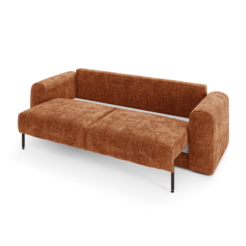Sia Home - Slaapbank met opbergruimte, notenhout RIO - gewaafd fluweel terracotta 250cm