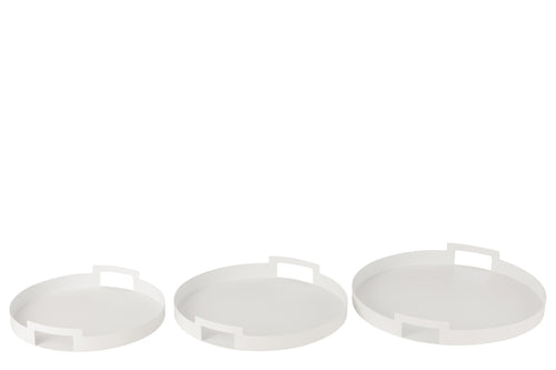 J-Line plateau Rond - metaal/polyresin - wit - 3 stuks