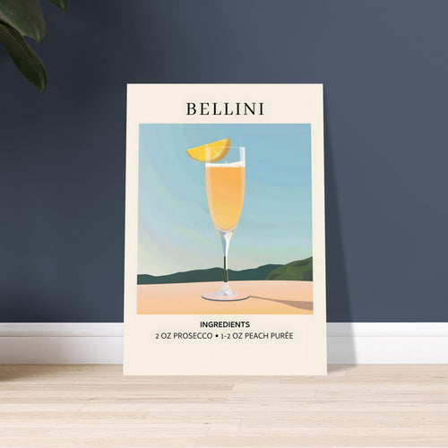 Artfulprints Poster met Lijst Bellini cocktail - Ingrediënten   - 70x100 cm - Geel