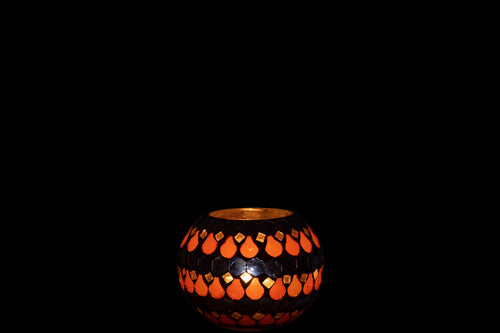 J-Line theelichthouder Mozaiek Druppel - glas - oranje/blauw - small