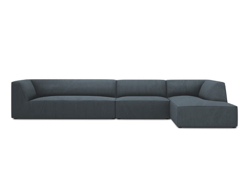 Micadoni rechter hoekbank Ruby 5-zits, ribfluwelen, blauw - 180x366x69cm