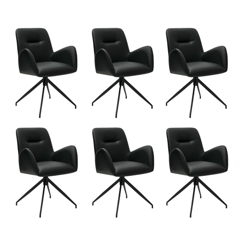Furnhouse eetkamerstoelen armleuning Jennifer - Zwart - Kunstleer - Set van 6