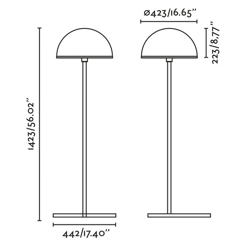 Faro Dome Dome vloerlamp 42 cm, satijnzwart, glanzend witte kap, E27 fitting.