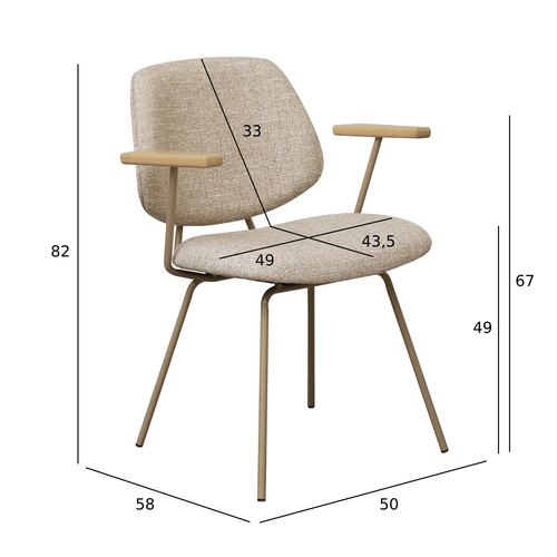 Furnhouse eetkamerstoelen armleuning Sofia - Beige - Stof (Bouclé) - Set van 2