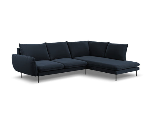 Cosmopolitan Design rechter hoekbank Vienna 6-zits, flueel, donkerblauw - 185x275x95cm