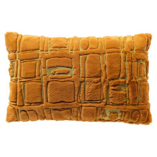 DORON - sierkussen 30x50 cm - bontlook - blokkenpatroon - Buckthorn Brown - bruin, groen
