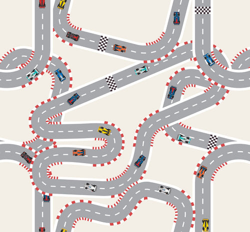 ESTAhome fotobehang auto's op racebaan grijs en beige - 300 x 279 cm - 159459 - vtwonen shop