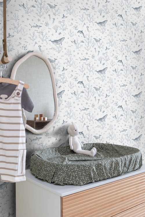 ESTAhome behang onderwaterwereld vergrijsd blauw - 50 x 900 cm - 131257 - vtwonen shop