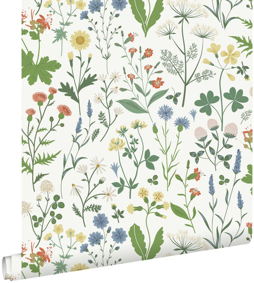 ESTAhome behang veldbloemen multicolor op wit - 53 cm x 10.05 m - 139390