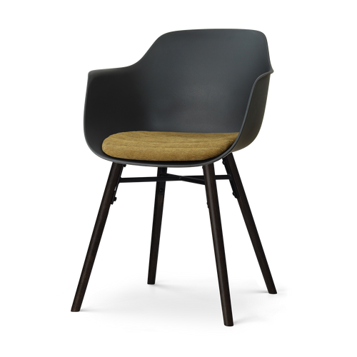 Nolon Nena-Liz eetkamerstoel zwart met mosgroen zitkussen - zwart houten onderstel