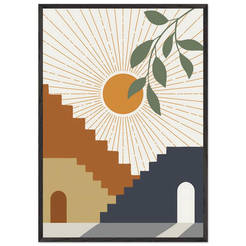 Artfulprints Poster met Lijst Boho – Stairway sun   - 70x100 cm - Meerkleurig