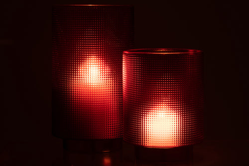 J-Line windlicht Geruit - kaarshouder - glas - rood/goud - large - vtwonen shop