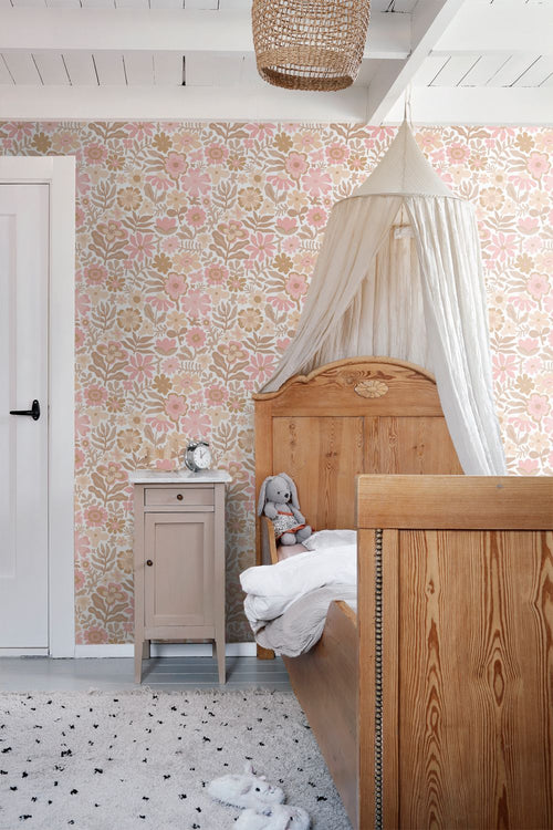 ESTAhome behang bloemetjes wit, beige en roze - 50 x 900 cm - 132288