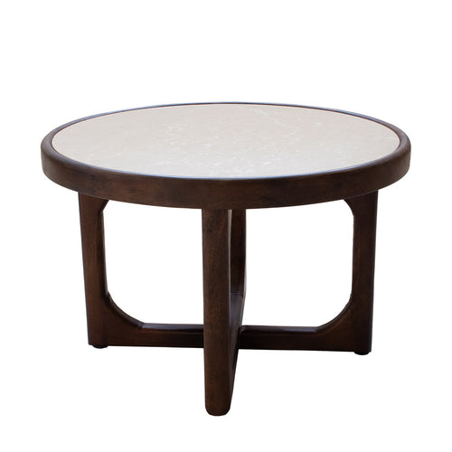 Giga Meubel Salontafel Ayase Rond - Marmer/Hout - Donkerbruin - Set van 2 - vtwonen shop