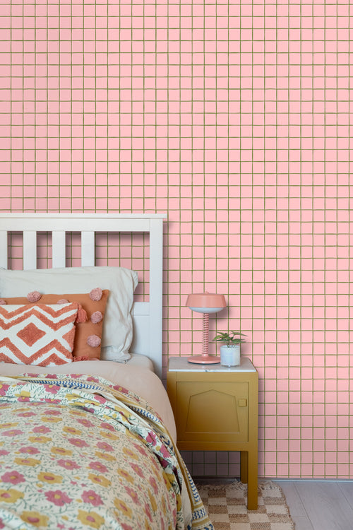 ESTAhome behang geblokt motief licht roze - 50 x 900 cm - 131594 - vtwonen shop