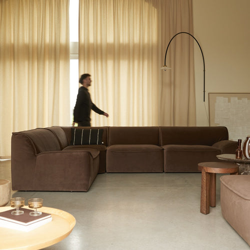 Tikamoon Modulaire hoekbank in bruine stof, 5 zitplaatsen - Bruin