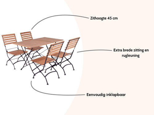 MaximaVida inklapbare acacia tuinset Toscana 120 cm zwart - stoelen zonder armleuning