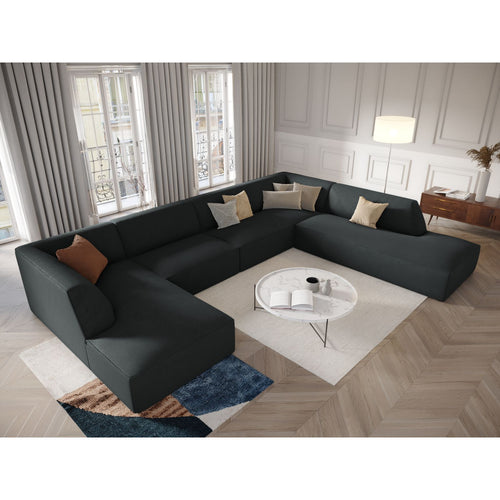 Cosmopolitan Design - Panoramische hoekbank rechts Siena 7-zits, ribfluwelen zwart - 273x366x69cm