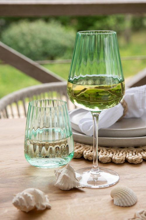 J-Line glas Geribbeld - glas - groen - 6 stuks