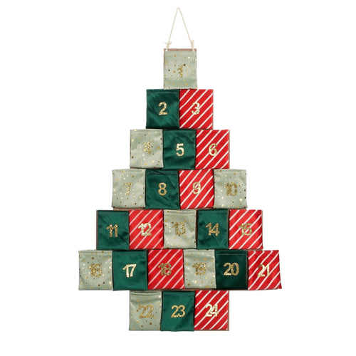 Mica Decorations Adventskalender - L72 x B1 x H51 cm - Vilt - Groen, Rood