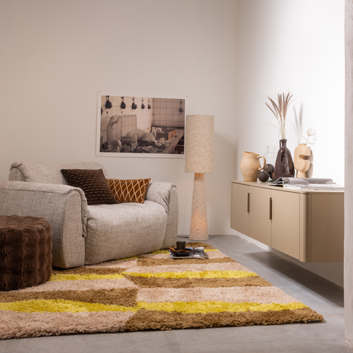 WOOOD vloerlamp Loft - Metaal/Bouclé - Naturel Met Stippen 130xØ30 cm - vtwonen shop