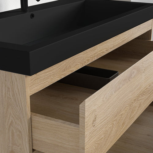 LOMAZOO badkamermeubel Monaco - zwevend - zwart - licht eiken - 100 cm