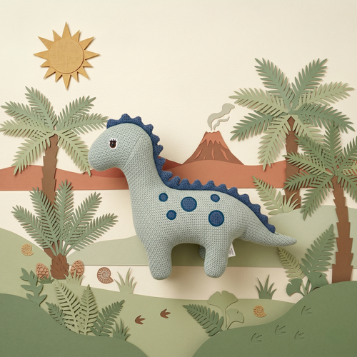 Pintado & Lacado knuffeldier Dinosaur - blauw - 42 cm