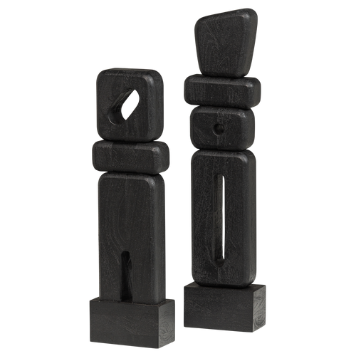 WOOOD sculptuur ornamenten Elon - Hout - Zwart - Set van 2 - 53x15x8/67x15x8
