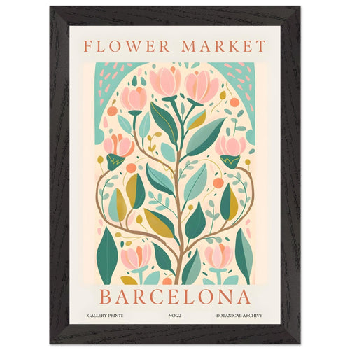 Artfulprints Poster met Lijst Flower market - Barcelona   - A4 21x29.7 cm - Meerkleurig