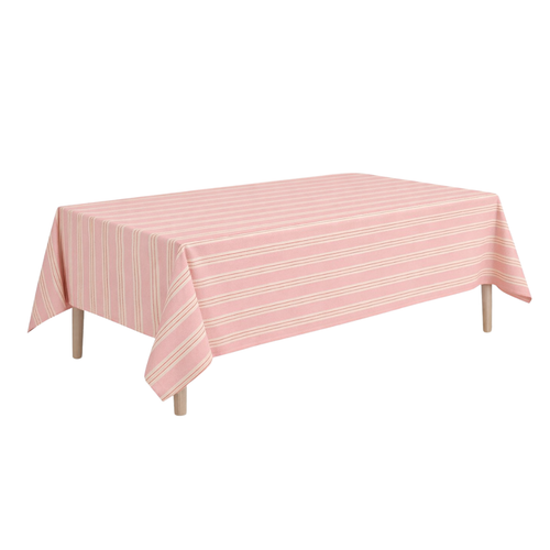Mica Decorations Evie Gestreept Tafelkleed voor Eettafel - Tafellaken voor Binnen en Buiten 250 x 140 cm - Tafelzeil 100% Organisch Katoen - Roze
