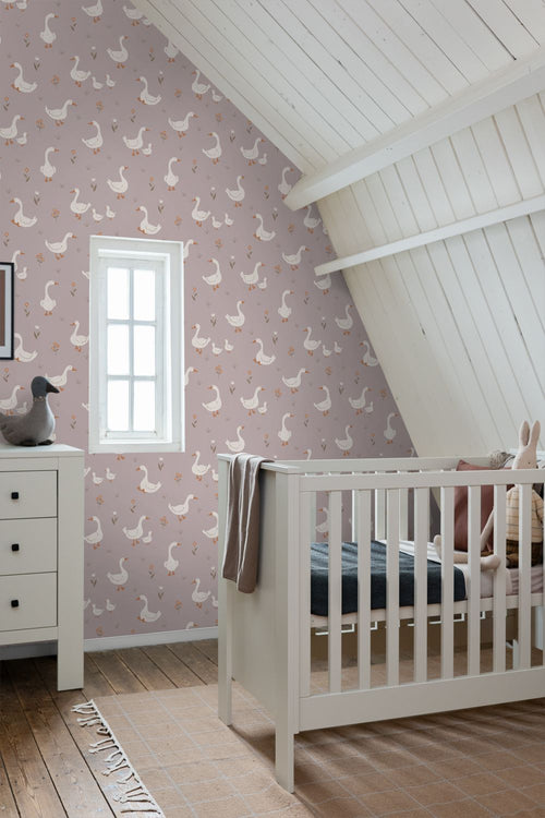 ESTAhome behang schattige ganzen paars - 50 x 900 cm - 131830
