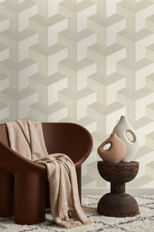 Origin Wallcoverings behang grafisch 3D motief lichtbeige - 53 cm x 10.05 m - 347948